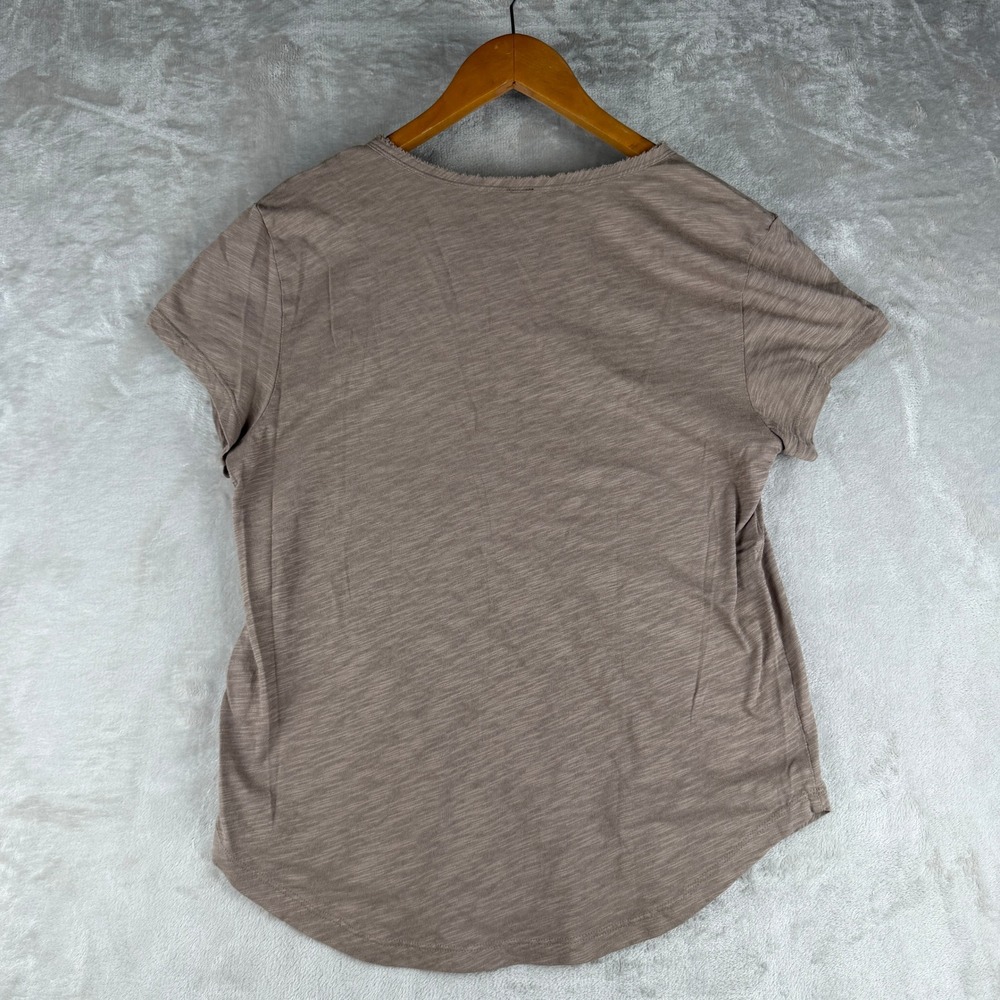 Bobi Los Angeles Womens Slub Jersey Split V-Neck Raw Edge Tee Taupe Brown Medium - Picture 3 of 5